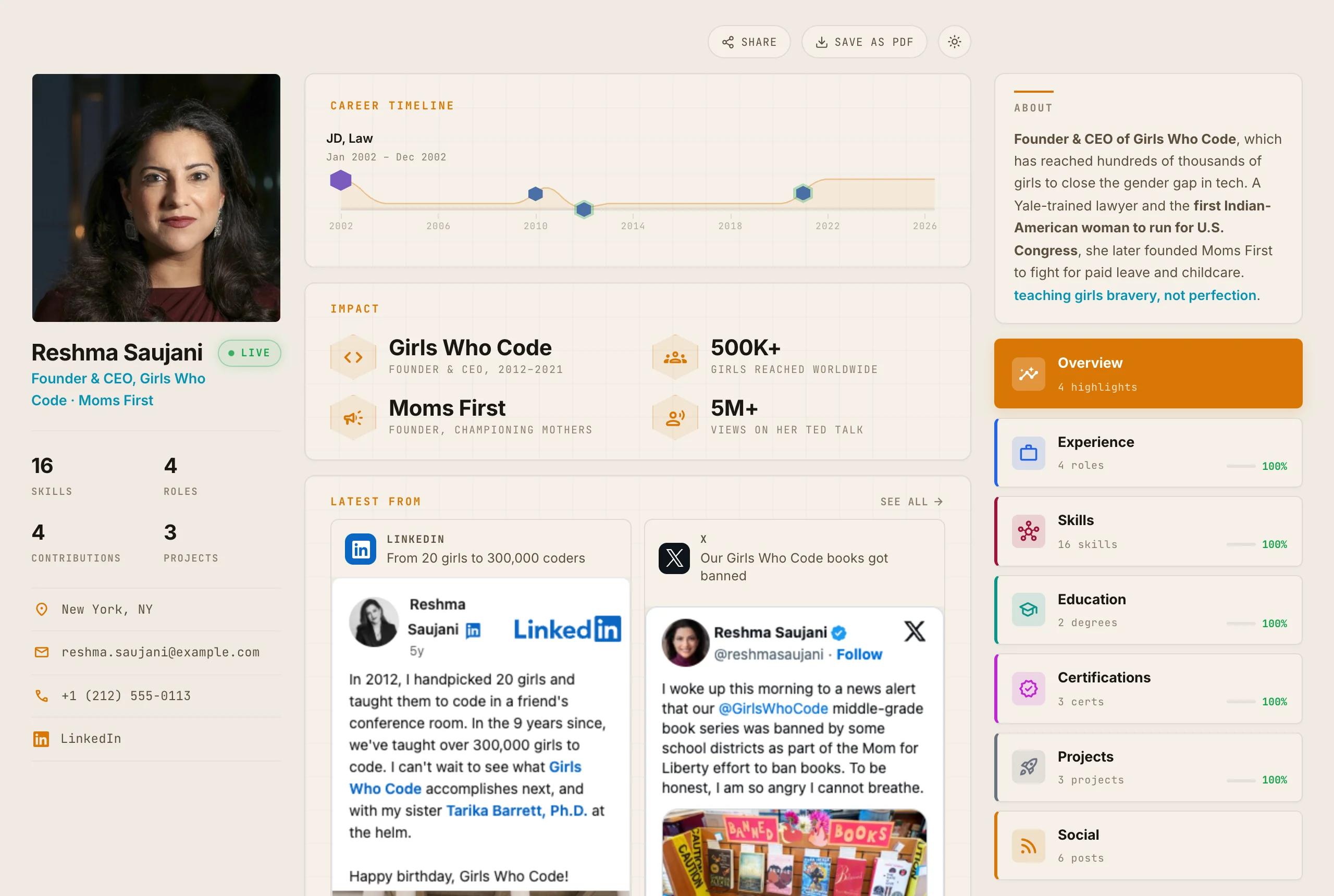 A finished Hope portfolio for a nonprofit founder and advocate