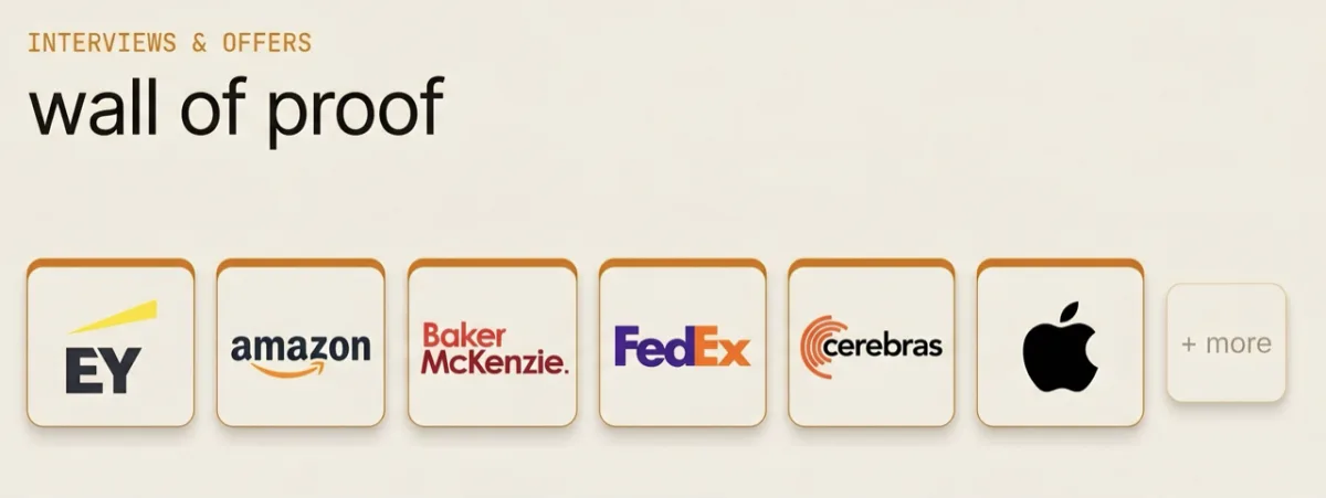 Real interviews and offers — EY, Amazon, Baker McKenzie, FedEx, Cerebras, Apple, and more