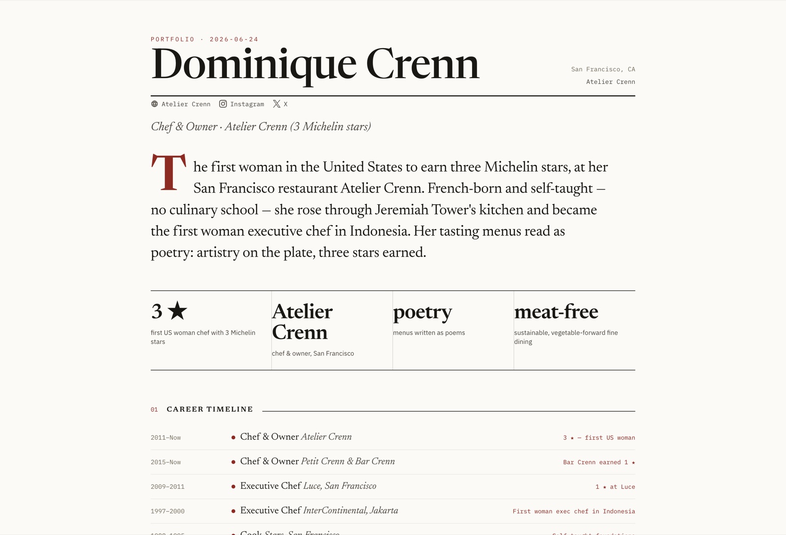 The Editorial design, previewed as Dominique Crenn