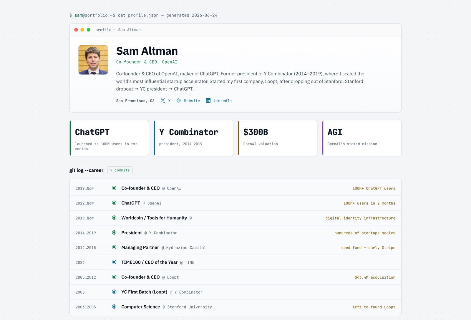 The Terminal design, previewed as Sam Altman